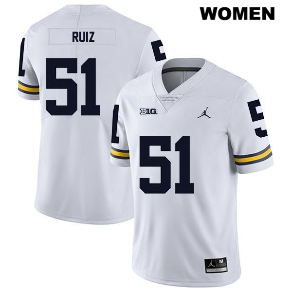 Women's NCAA Michigan Wolverines Cesar Ruiz #51 White Jordan Brand Authentic Stitched Legend Football College Jersey JW25J75DY